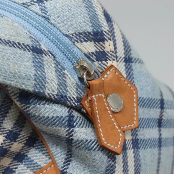 BURBERRY Nova Check Blue Label Hand Bag Wool Light Blue Silver Auth - Picture 12 of 16